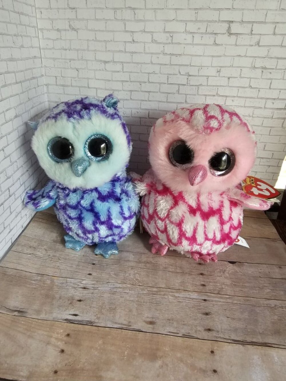 TY Beanie Boos Oscar & Pinky Owl Plush Lot 2 Big Eye Stuffed Animals Tags - Picture 1 of 7